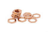 Rose Gold Hexagon Charm, 10 Rose Gold Plated Brass Hexagon Charms, Rings (12x2x1mm) D056