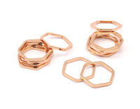 Rose Gold Hexagon Ring, 4 Rose Gold Plated Brass Hexagon Connectors, Rings (25x2x2mm) D0136 Q0004