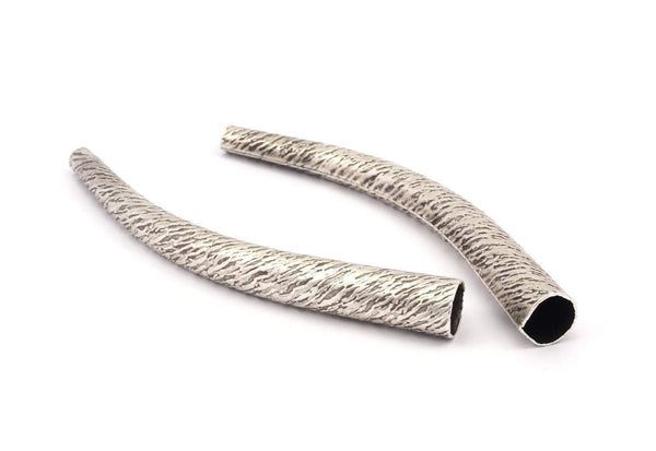 Silver Textured Tubes, 1 Antique Silver Plated Brass Textured Tube Bead, Jewelry Findings (100mm) Bs 1042 BRC235--R073 H0338