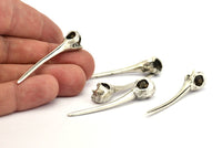 Bird Skull Charm, 2 Antique Silver Plated Brass Bird Skull Pendants, (52x10mm) N0494 H0147