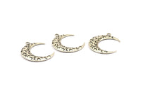 Silver Moon Charm, 2 Antique Silver Plated Brass Textured Horn Charms, Pendant, Jewelry Finding (36x10.60x3.40mm)  N0204