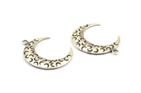 Silver Moon Charm, 2 Antique Silver Plated Brass Textured Horn Charms, Pendant, Jewelry Finding (36x10.60x3.40mm)  N0204