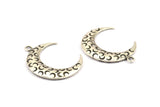 Silver Moon Charm, 2 Antique Silver Plated Brass Textured Horn Charms, Pendant, Jewelry Finding (36x10.60x3.40mm)  N0204