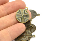Vintage Earring Finding, 20 Antique Brass Round Spiral Charms, Pendant, Findings (16mm) Pen 135  K048