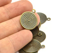 Vintage Earring Finding, 20 Antique Brass Round Spiral Charms, Pendant, Findings (16mm) Pen 135  K048