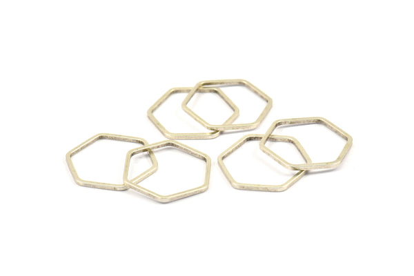 Silver Hexagon Rings, 25 Antique Silver Plated Brass Hexagon Connectors (16x0.80mm) Bs-1165