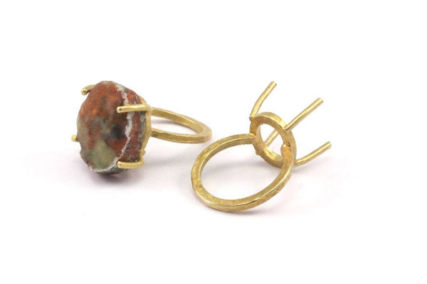 Brass Claw Ring, 2 Raw Brass Ring Settings With 4 Claws, Ring Blanks N1343