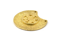 Semi Circle Pendant, 2 Raw Brass Semi Circle  Pendant with 2 Holes (28x25mm) N0391