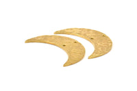 Hammered Crescent Finding, 4 Raw Brass Hammered Moons with 2 Holes (35x11x1.5mm) N0211