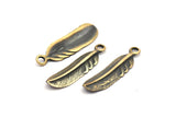 Bronze Feather Pendant , 3 Oxidized Bronze Feather Charms, Necklace Findings (33x8.5mm) S554