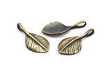 Bronze Feather Pendant , 3 Oxidized Bronze Feather Charms, Necklace Findings (27x13mm) S555