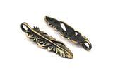 Bronze Feather Pendant , Oxidized Bronze Feather Charms, Necklace Findings (47x14mm) S558
