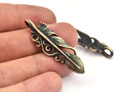 Bronze Feather Pendant , Oxidized Bronze Feather Charms, Necklace Findings (47x14mm) S558