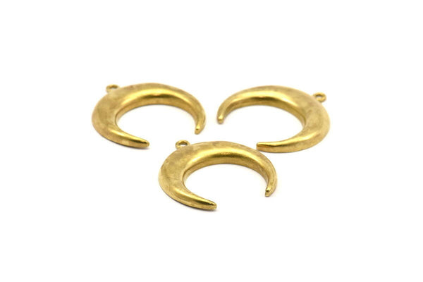 Raw Brass Moon Charm, 2 Raw Brass Horn Charms, Pendant, Jewelry Findings (31x9x3mm) N0298