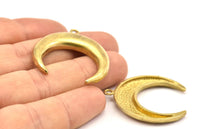 Raw Brass Moon Charm, 2 Raw Brass Horn Charms, Pendant, Jewelry Findings (31x9x3mm) N0298