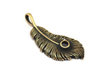 Bronze Feather Pendant , Oxidized Bronze Feather Charms, Necklace Findings (50x20mm) S561