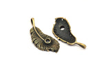 Bronze Feather Pendant , Oxidized Bronze Feather Charms, Necklace Findings (50x20mm) S561