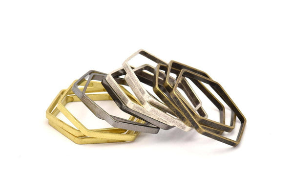 Hexagon Ring Charm, 25 Brass-Silver-Gunmetal-Antique Brass Hexagon Rings (25x0.8x2mm) BS 1189