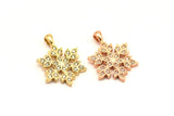 CZ Pave Snowflake Pendants, Cubic Zirconia Rose Gold-Gold Snowflake Pave Charms (22x15mm) cz8