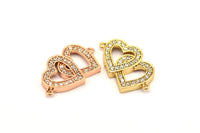 CZ Pave Hearts Pendant, Cubic Zirconia Rose Gold-Gold Heart Pave Charm (20x12mm) cz11
