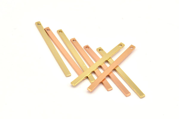 Tiny Gold-Rose Gold Bar, 12 Gold-Rose Gold Plated Bar Charms with 1 Hole (30x2x0.80mm) A0859