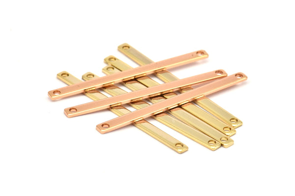 Tiny Gold-Rose Gold Bar, 8 Gold-Rose Gold Plated Bar Connector Pendant with 2 Holes (45x3x1mm) A0827 Q0143