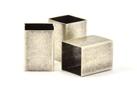 Geometric Spacer Beads, 3 Huge Antique Silver Plated Brass Square Tubes (18x25mm) Bs 1527