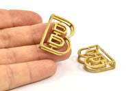 B Letter Pendants, 2 Raw Brass B Letter Alphabets, Initials, Uppercase, Letter Initial Pendant for Personalized Necklaces