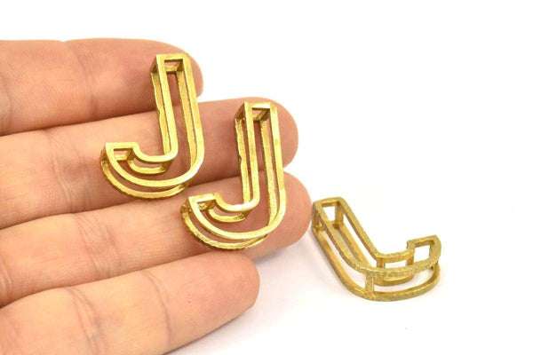 J Letter Pendants, 2 Raw Brass J Letter Alphabets, Initials, Uppercase, Letter Initial Pendant for Personalized Necklaces