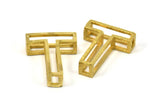 T Letter Pendants, 2 Raw Brass T Letter Alphabets, Initials, Uppercase, Letter Initial Pendant for Personalized Necklaces