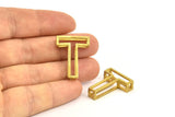 T Letter Pendants, 2 Raw Brass T Letter Alphabets, Initials, Uppercase, Letter Initial Pendant for Personalized Necklaces