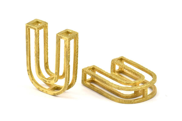 U Letter Pendants, 2 Raw Brass U Letter Alphabets, Initials, Uppercase, Letter Initial Pendant for Personalized Necklaces