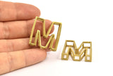 M Letter Pendants, 2 Raw Brass M Letter Alphabets, Initials, Uppercase, Letter Initial Pendant for Personalized Necklaces