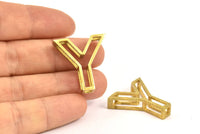 Y Letter Pendants, 2 Raw Brass Y Letter Alphabets, Initials, Uppercase, Letter Initial Pendant for Personalized Necklaces