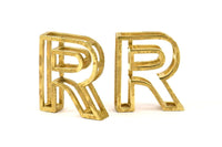R Letter Pendants, 2 Raw Brass R Letter Alphabets, Initials, Uppercase, Letter Initial Pendant for Personalized Necklaces