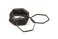 Black Hexagon Ring Charm, 24 Oxidized Brass Black Hexagon Shaped Ring Charms (25x0.8mm) BS 1177