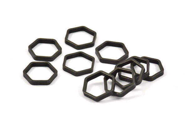 Black Hexagon Charm, 50 Black Oxidized Brass Hexagon Ring Charms (12x0.8x2mm) Bs 1178 s608