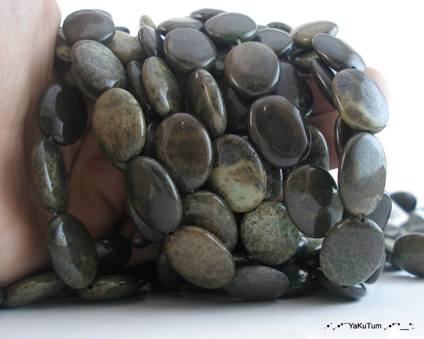 Full Strand Apple Stone 20x15 Mm Flat Oval Gemstone Beads T031