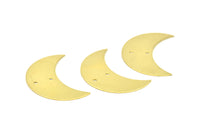 Brass Horn Pendant, 10 Raw Brass Moons with 2 Holes  (35x15x0.80mm) D0248