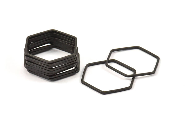 Black Hexagon Ring Charm, 25 Black Oxidized Brass Hexagon Ring Charms (20x0.80mm) Bs 1225 S576