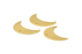 Moon Crescent Charm, 10 Raw Brass Moons with 3 Holes (25x9.5x0.80mm) Moon - 01