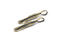 Bronze Feather Pendant , 3 Oxidized Bronze Feather Charms, Necklace Findings (37x7.5mm) S572