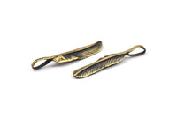 Bronze Feather Pendant , 3 Oxidized Bronze Feather Charms, Necklace Findings (37x7.5mm) S572