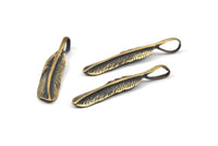 Bronze Feather Pendant , 3 Oxidized Bronze Feather Charms, Necklace Findings (37x7.5mm) S572