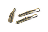 Bronze Feather Pendant , 3 Oxidized Bronze Feather Charms, Necklace Findings (37x7.5mm) S572