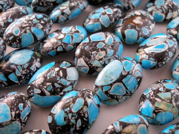 Blue Mosaic Magnesite Turquoise 25mm Oval Gemstone Beads  Half Strand G508 T013