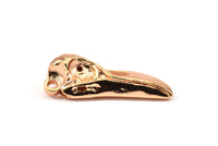 Rose Gold Bird, 1 Rose Gold Plated Brass Bird Skull Necklace Pendant (27x10x8mm) N493