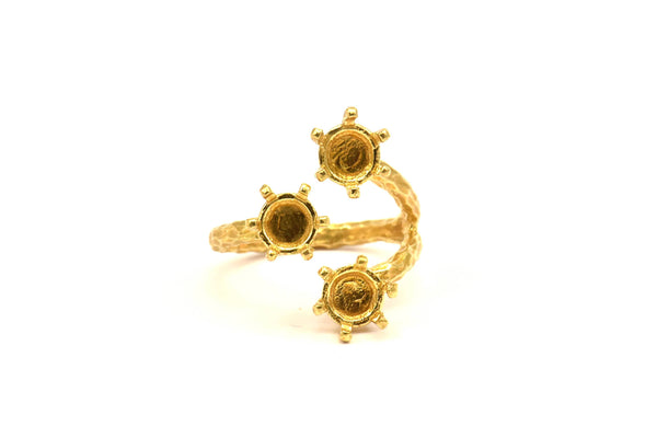 Adjustable Ring Settings - 2 Raw Brass 6 Claw Ring Blanks - Pad Size 6mm N0324