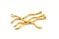 Brass Twisted Bar Pendant, 6 Raw Brass Textured Twisted Pendant with 1 Loop (55x2.2mm) N0396