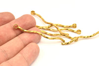 Brass Twisted Bar Pendant, 6 Raw Brass Textured Twisted Pendant with 1 Loop (55x2.2mm) N0396